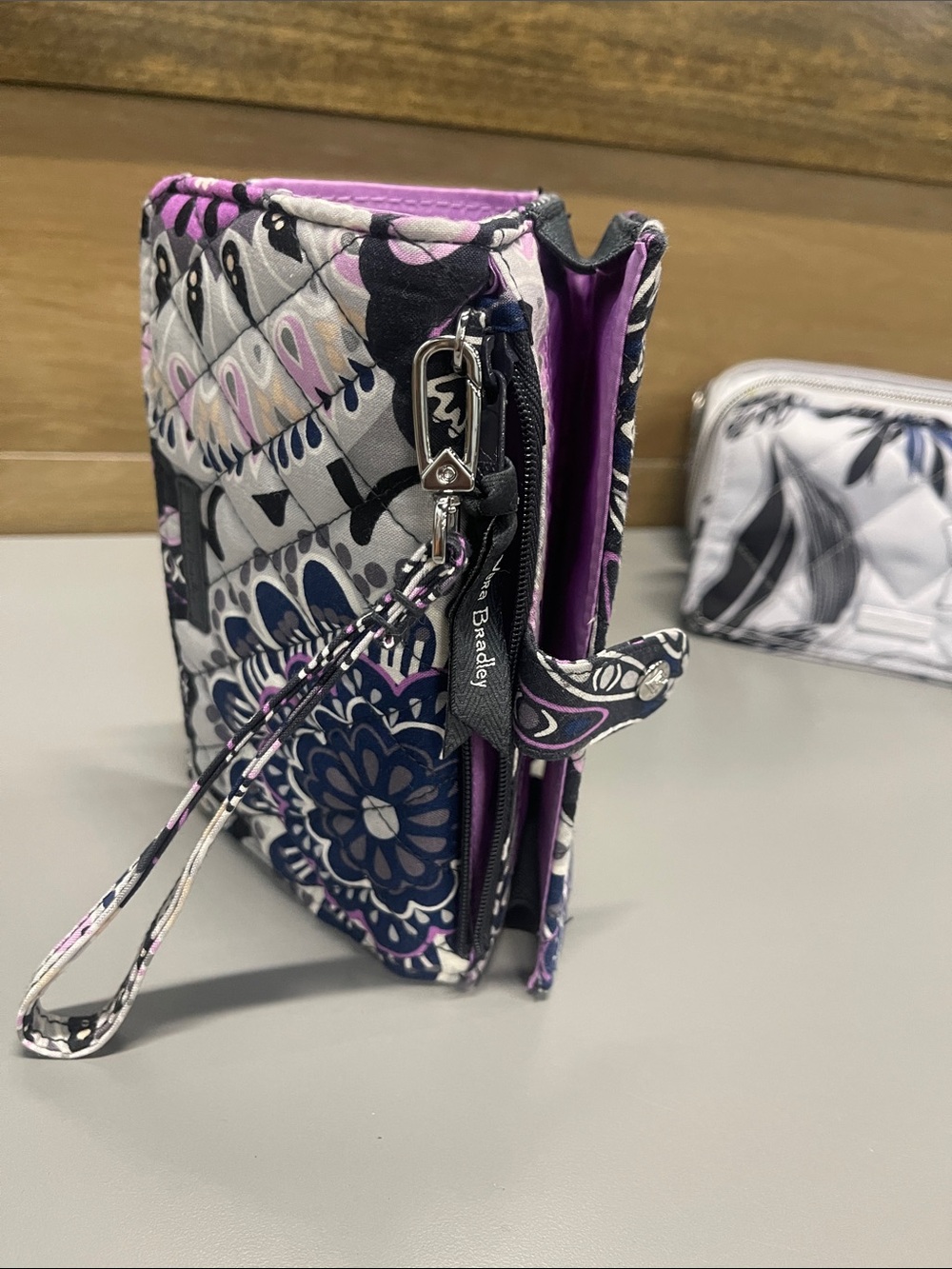 Vera Bradley Navy, Purple & Pink Quilted Floral Wristlet Wallet - Picture 5 of 9